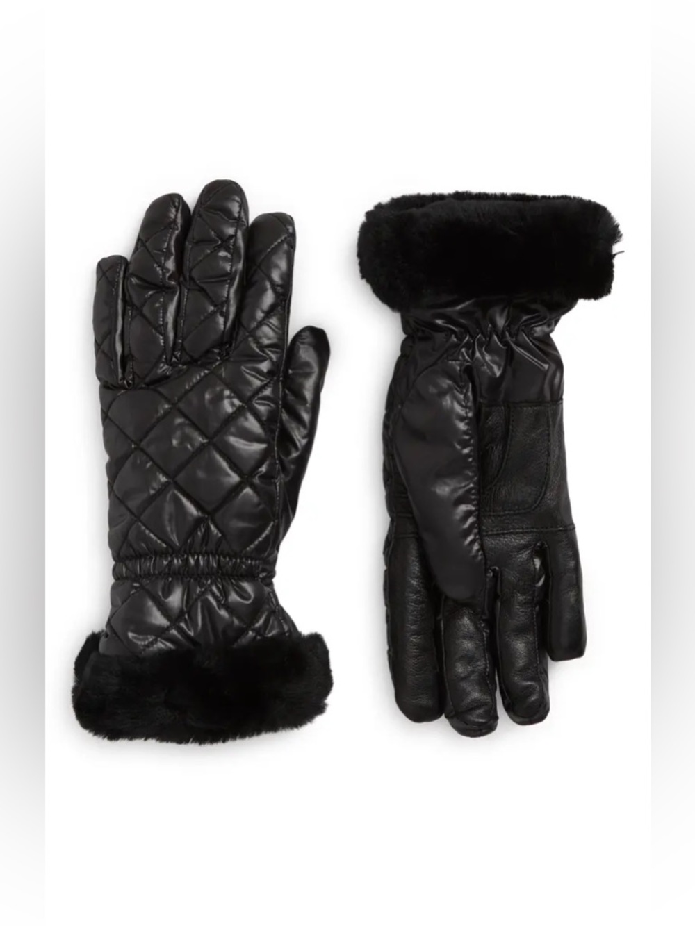UGG All Weather Genuine Shearling Trim Quilted Gloves S/M